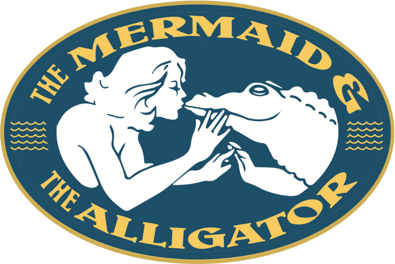 Mermaid and Alligator Logo in the Footer